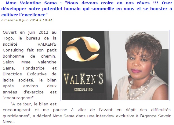 Savoir News - Valentine SAMA