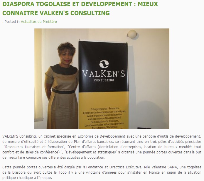 Diplomatie.gouv.tg : Diaspora togolaise et développement, mieux connaître VALKEN'S CONSULTING
